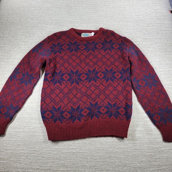 Royal North Mills Outfitters Wool Sweater Nordic Snowflake Red Blue USA Made L - Picture 4 of 13